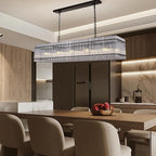 55 Inch Modern Rectangular Black Crystal Glass Chandeliers, Dining Room Chandeliers, for Living Room、Kitchen Island、Foyer, Water Ripple Chandelier, Adjustable Hanging Chandelier