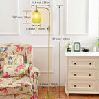 Dimmable Brass Gold Floor Lamp, Mid Century Modern Standing Lamp with Ribbed Green Glass Lampshade,Tall Lamp for Living Room Bedroom Study Room