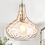 11" Amber Hammered Glass Pendant Light, Blown Glass Hanging Light Fixture with Brushed Nickel Finish, Vintage Modern Ceiling Light for Kitchen Island, Dining Room, Hallway, Living Room