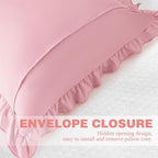 KKJIAF Ruffle Pillow Cases 18x18 Inches, Light Pink Square Ruffled Pillow Covers Set of 2, Microfiber Wrinkle Resistant Pillow Shams with Envelope Closure for Sofa Bed Living Room