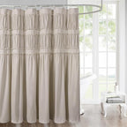 Ruched Ruffled Shower Curtain 72" W x 72" H, Beige Microfiber Rustic Decorative Bath Curtain for Bathroom, Farmhouse and Boho Bathroom Décor, Machine Washable (LQ-38)