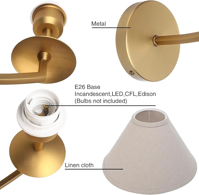PERMO Vintage Wall Sconce Classic Sconces wiht Linen Fabric Shade Antique Gold Wall Sconces Hardwired Indoor Wall Lights for Living Room Bathroom Bedroom Hallway