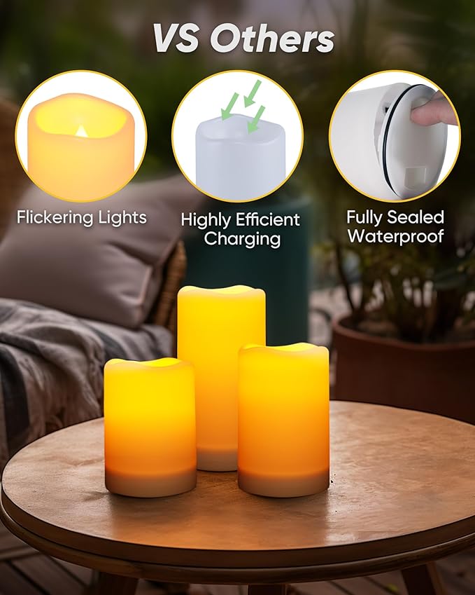 Homemory Solar Powered Candles Outdoor Waterproof, Flickering Glow, Rechargeable Solar Powered Candles for Outside, Lanterns, Sensor Only, Dusk to Dawn, Set of 6