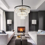 12 Lights 23.64" Black Modern Crystal Chandelier Crystal Pendant Ceiling Light Fixture 3-Tier Hanging Lighting for Dinning Room Bedroom Living Room Foyer