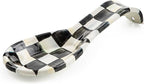 MACKENZIE-CHILDS Enamel Spoon Rest, Kitchen Spoon Holder and Utensil Rest for Stovetop, Black-and-White Courtly Check
