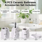 Ceramic Bathroom Accessories Set 4 PCS,Bathroom Toothbrush Holder Set,Soap and Toothbrush Holder Set,Include Toothbrush Holder,Soap Dispenser,Tumbler,Soap Dish,Bathroom Sets Decor Organizer (White)