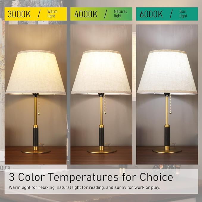 21" Bedside Lamps Set of 2 for Bedroom Living Room Modern Table Lamp Nightstand Lamp for End Tables 3-Color Temperatures Pull Chain Wood Fabric for Home/Office/Desk Decor (Light Brown+Brass)