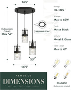 LMS Black 3-Light Pendant Fixtures, Adjustable Kitchen Hanging Light Fixture, Cluster Pendant Lights, LMS-188