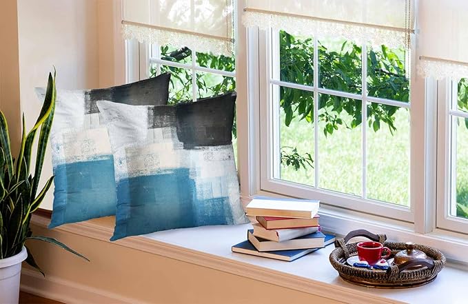 CAPSCEOLL Teal Grey Throw Pillow Covers Modern Home Art Decor,16 X 16 Inches Set of 2 Pillow Cases Decorative,Abstract Oil Painting Pillowcases for Bedroom,Living Room,Cushion Couch Sofa