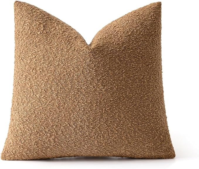 MIULEE Textured Boucle Throw Pillow Cover Brown Accent Solid Eruo Sham Pillow Case Decorative Vintage Soft Pack of 1 Couch Cushion Mid Century Chair Sofa Bedroom Livingroom Home Decor,24x24 Inch