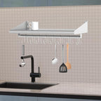 Skyflame Stainless Steel Floating Shelving with 8 Hooks, 12” x 48” Wall Mounted Commercial Shelves for Restaurant, Kitchen, Home, Hotel and Bar