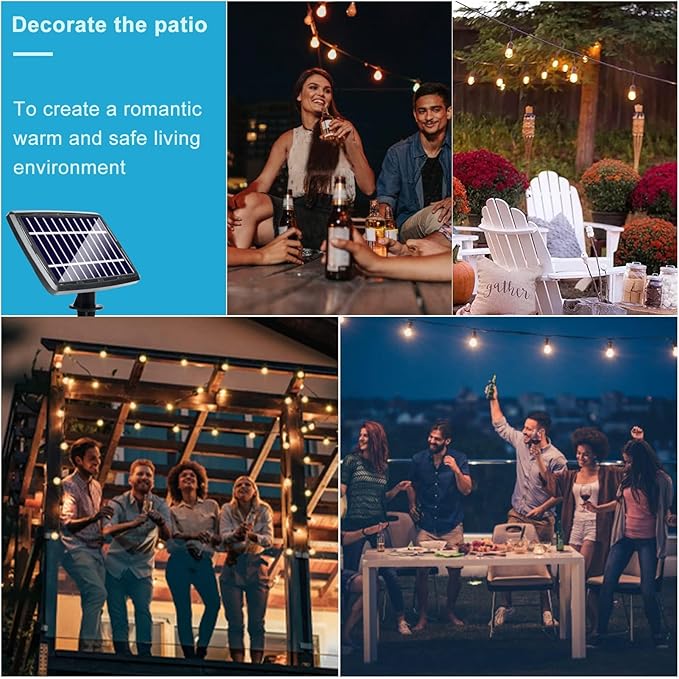 Lightdot 100FT Solar Outdoor String Lights, Waterproof Cafe Patio Lights with Shatterproof LED Bulbs, 2700K Warm White, Create Bistro Ambience On Your Garden Gazebo Backyard Decorative