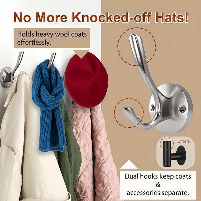 ZUONAI Towel Hooks for Bathrooms Wall Mounted 4 Pack Brushed Nickel Coat Hooks Heavy Duty Towel Wall Hooks for Coats Robes Hats Bath Entryway Cubicle Kitchen