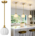 Brushed Gold Pendant Lights Kitchen Island, 1-Light 7.3" Modern Milk Glass Pendant Light Fixtures with Rods, Globe Hanging Lighting for Kitchen Sink Bathroom Dining Room, E26 Base