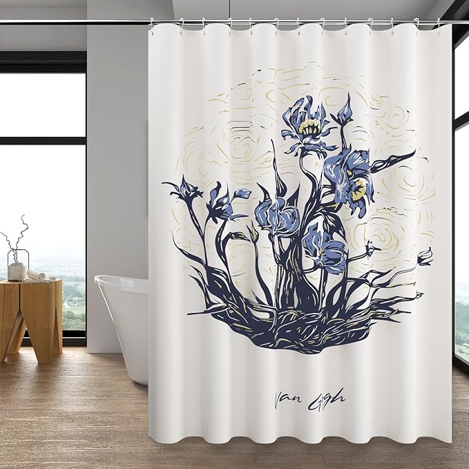 LaCyan Shower Curtain with 12 Hooks Waterproof Curtain for Bathroom Modern Art Floral Polyester Fabric Abstract Shower Curtains 72x72 Irises