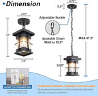 Motion Outdoor Pendant Light Fixture with Dusk to Dawn Sensor Exterior Hanging Lantern with Adjustable Chain Black with Seeded Glass Outside Lights for House Patio Front Porch Lighting