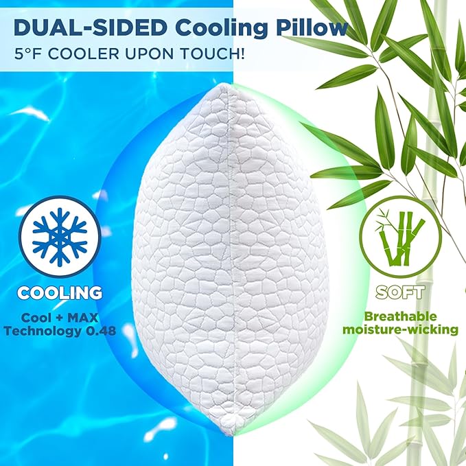 SUPA MODERN Cooling Bed Pillows for Sleeping 1 Pack Shredded Memory Foam Pillows Adjustable Cool Pillow for Side Back Stomach Sleepers Luxury Gel Pillows Standard Size with Washable Removable Cover