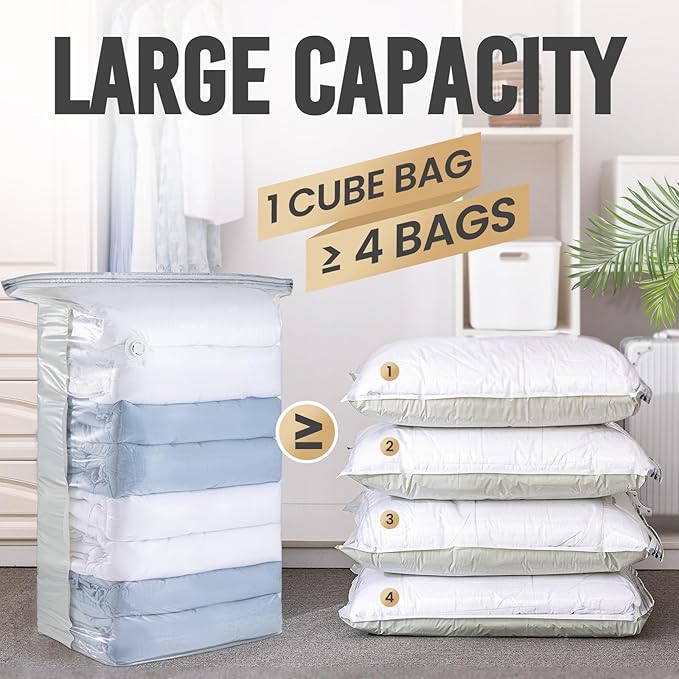 TAILI 6 Pack Vacuum Storage Bags, Jumbo Cube (31x40x15 Inch), Extra Large Vacuum Seal Bags for Clothing, Comforters, Blankets, Bedding, Closet Organization Space Saving, Cream