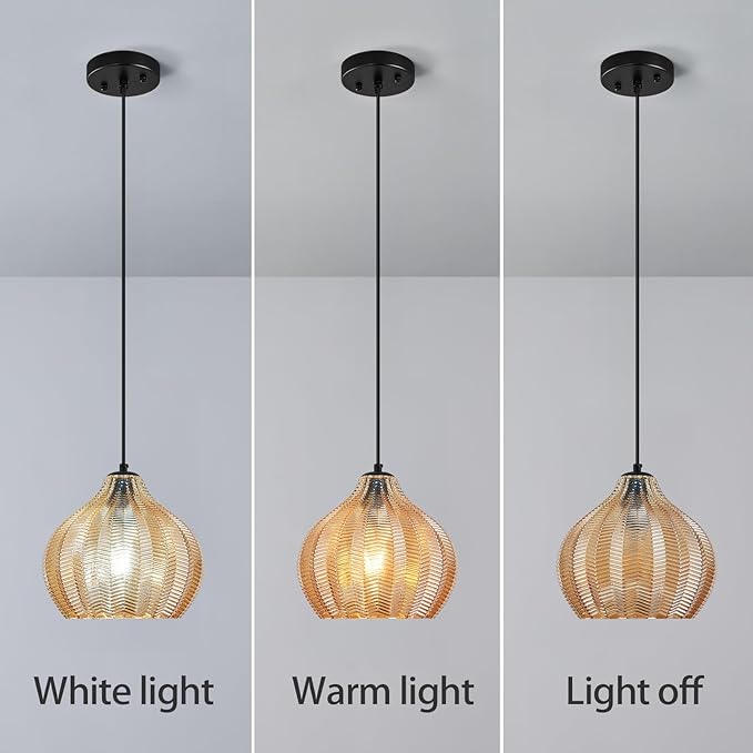 Amber Glass Pendant Lights Kitchen Island 1 Light 10.43 in Glass Globe Pendant Light Fixture Adjustable Modern Farmhouse Pendant Lighting for Bedroom Dining Room (1 Pack)