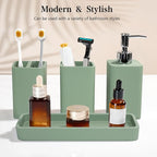 Bathroom Accessories Set, 4 Pcs Bathroom Accessory Set, Soap Dispenser, Toothbrush Holder, Qtip Holder Set, Bathroom Sets Complete, Bathroom Sink Set for Modern Home Decor,Green