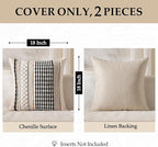 ANRODUO Pack of 2 Boho Decorative Throw Pillow Covers 18x18 Farmhouse Cushion Case Striped Chenille Pillow Cases Square Pillow Covers Accent Neutral Pillowcase for Sofa Couch Bed, Black-White Stripe