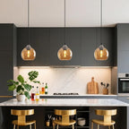 Amber Glass Pendant Lights Kitchen Island Globe Pendant Light Fixtures Modern Pendant Lighting for Bedroom Living Dining Room Light Fixture (5.9 in, 3 Pack)