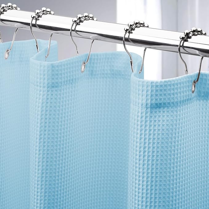 AmazerBath Waffle Shower Curtain, Baby Blue Fabric Shower Curtain with Waffle Weave, Heavy Duty Hotel Quality, 72 x 72 Inches