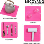 Silicone Dish Drying Mat for Multiple Usage,Easy clean,Eco-friendly,Heat-resistant Silicone Mat for Kitchen Counter or Sink,Refrigerator or Drawer liner Rose M 12 inches x 12 inches