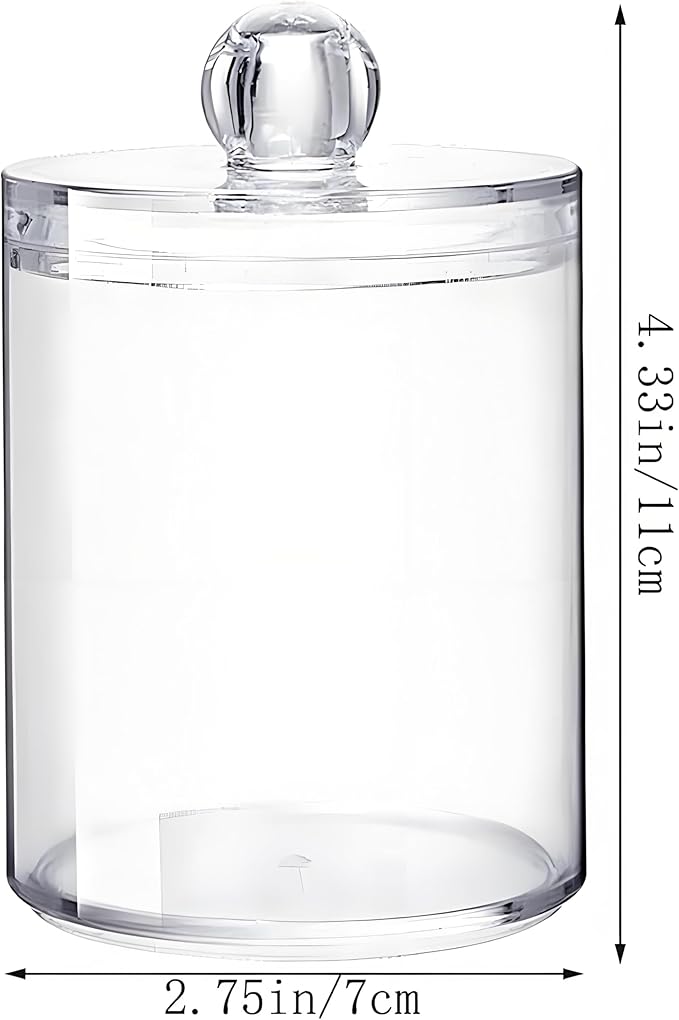 AXX Qtip Dispenser Apothecary Jars Bathroom - Qtip Holder Storage Canister Clear Plastic Jar for Cotton Swab,Q-Tips,Cotton Rounds (Clear 4Pcs)