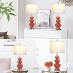 26" Triple Gourd Ceramic Table Lamps Set of 2,Modern Orange Bedside Lamps USB A+C Ports & AC Outlet -Ceramic Nightstand Lamps for Bedroom, 3 Way Touch Control Contemporary Living Room End Tables