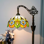 Tiffany Floor Lamp Green Peacock Tail Painted Glass Orange Adjustable Upright Reading Floor Lamp Living Room Dining Room Bedroom Tiffany Style Retro Home Lamp Light Luxury Home Decoration Art Lighting