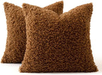 MIULEE Pack of 2 Faux Fur Throw Pillow Covers 18x18 Inch Bronze Boucle Decorative Sherpa Pillow Covers Fuzzy Accent Soft Sheepskin Fleece for Boho Home Decor Sofa Living Room Couch Bed