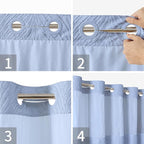 stall no Hook Tufted Shower Curtain with snap in Liner Set, White Waterproof Fabric Inner Liner,Boho Style Shower Curtain with See Through top Window, FrostBlue, 36Wx74H