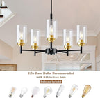 Kitchen Island Lighting - 5 Lights Modern Glass Chandelier for Dining Room, Farmhouse Pendant Light Over Table for Foyer Living Room Bedroom (Black and Gold)