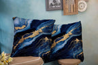 CAPSCEOLL Blue Gold Throw Pillow Covers,Modern Abstract Art Painting Throw Pillows for Couch,Blue Pillow Covers 16X16 Inch 2 Pcs Square Cushion Cover Gift for Couch Sofa