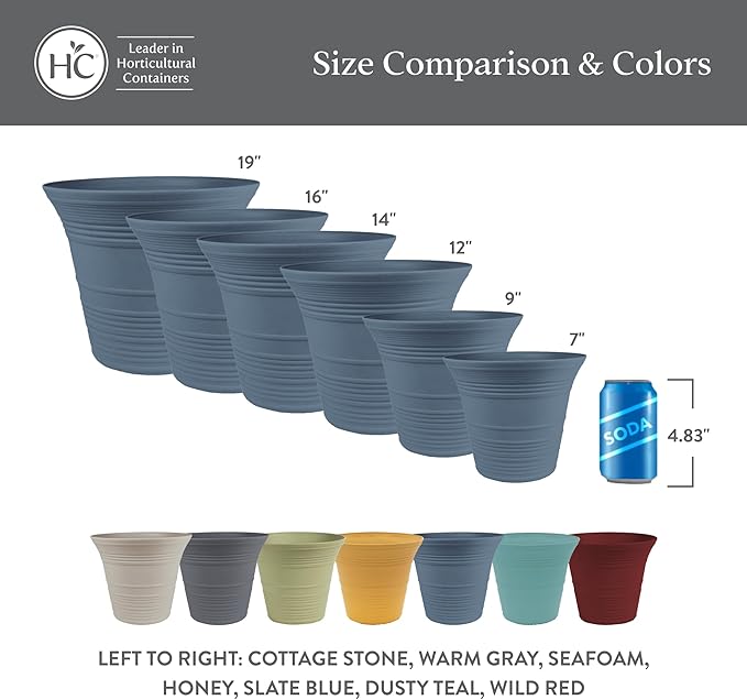 The HC Companies Sedona Round Self-Watering Pot - Lightweight Self Care Planter - Plastic Planter for Herbs & More - Durable Plant Pots for Indoor Plants & Outdoor Plants (12" Dusty Teal, Pack of 2)