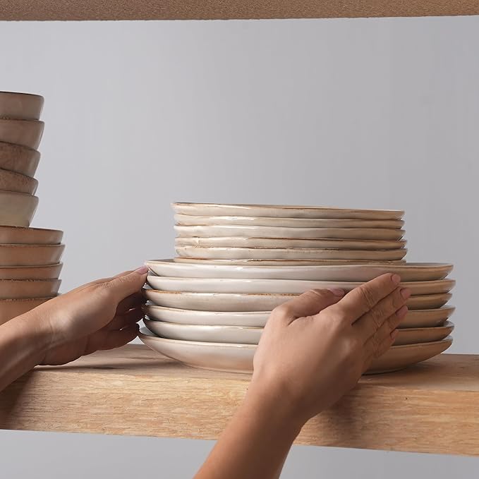 Karaca Aria Reactive Tableware Set for 6 People, 24 Pieces, Beige, Dining Tableware, Unique in The Foreground, Natural Colours, Cleanable and Durable