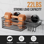 LEVERLOC Shower Caddy Suction Cup, Suction Caddy with Hooks and Soap Holder for Bathroom, No-Drilling Bathroom Shower Organizer, Black