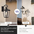 Outdoor Light Fixtures Wall Mount, Waterproof Exterior Wall Lanterns with Glass, Outside Wall Sconces, Front Porch Lights for House Garage Doorway Patio (Black, Clear Glass)