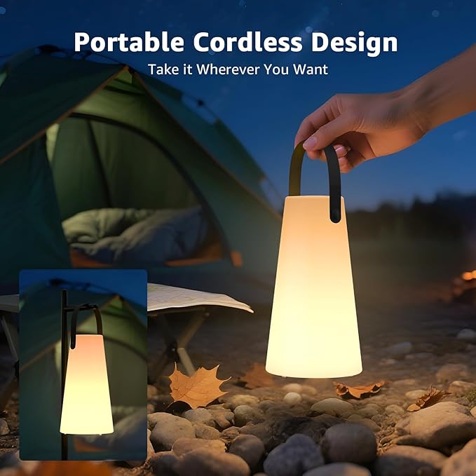 2 Pack Outdoor Lanterns, GGII Rechargeable Cordless Outdoor Table Lamp with IP44 Water-Resistant, Battery Operated Portable Hanging Outdoor Lamp RGB Colors for Patio Balcony Garden Camping Dining(TPU)