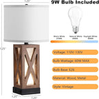 Wood Table Lamp, Vintage Nightstand Lamp with USB Charging Ports A/C, Farmhouse Bedside Lamps for Living Room