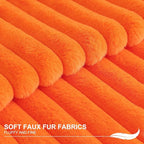 Pallene Faux Fur Plush Fall Throw Pillow Covers 18x18 Set of 2, Luxury Soft Fluffy Striped Decorative Pillow Covers for Sofa, Couch, Living Room, Burnt Orange