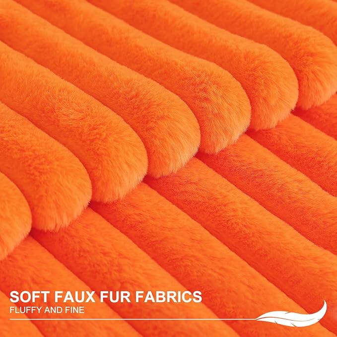 Pallene Faux Fur Plush Fall Throw Pillow Covers 22x22 Set of 2, Luxury Soft Fluffy Striped Decorative Pillow Covers for Sofa, Couch, Living Room, Burnt Orange