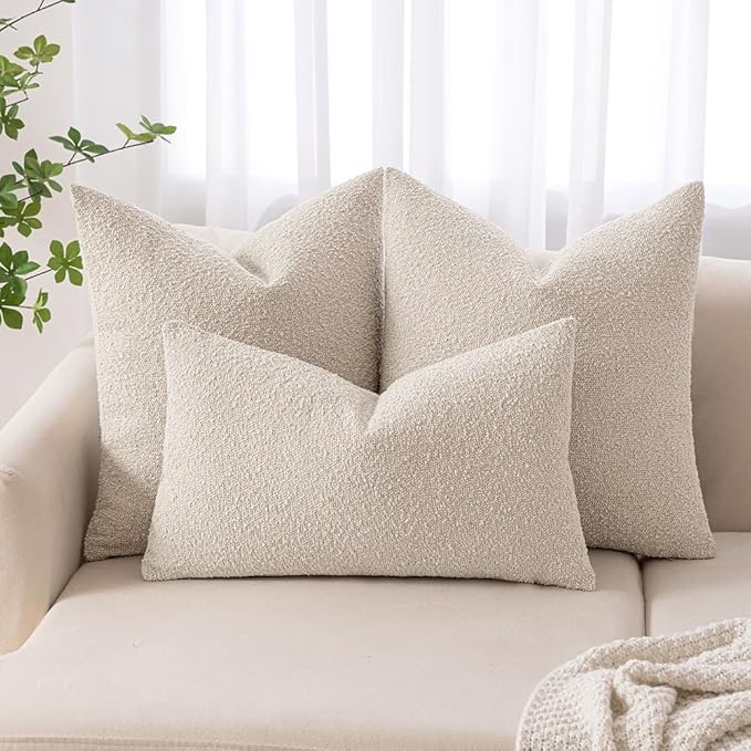 MIULEE Textured Boucle Throw Pillow Cover Beige Accent Solid Lumbar Pillow Case Decorative Soft Pack of 1 Couch Cushion Chair Sofa Bedroom Livingroom Home Decor,20.x14 Inch