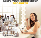 2-Tier Corner Bathroom Counter Organizer with Top Toothbrush Holders,Large Makeup Organizer Countertop with Brush Holder,Skincare Organizers Corner,Exquisite Vanity Organizer(Clear, 2 Tier)