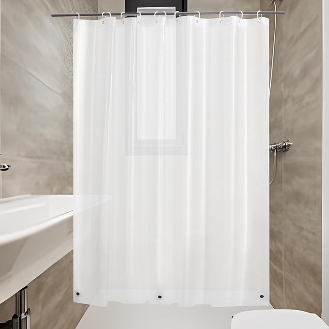 Short Frosted Shower Curtain Liner 60 Inch Length, 8G Heavy Duty Peva Plastic 72W x 60L Shower Curtain with Magnets, Silky Frosted,72x60
