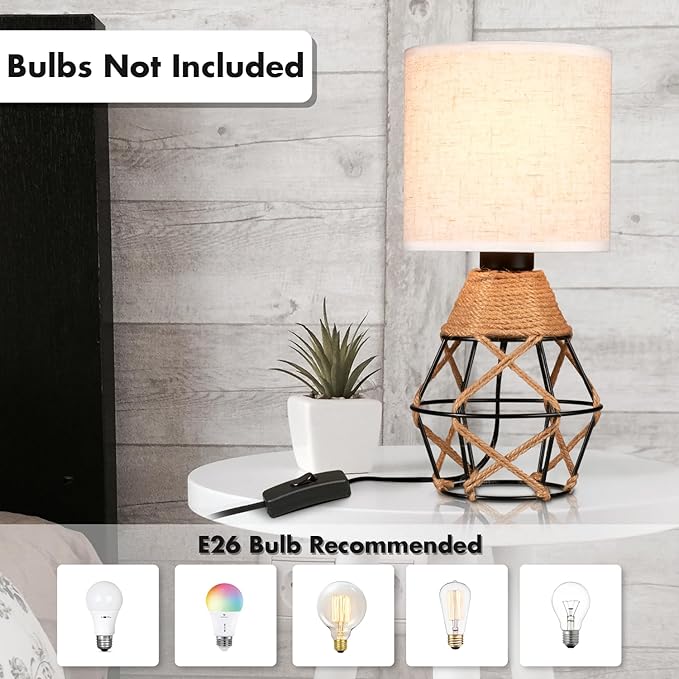 Hamilyeah Woven Table Lamps Set of 2, Farmhouse Lamps for Nightstand with On/Off Switch, Bedside Lamps with Fabric Shade, Modern Simple Lamps for Bedroom, Living Room,Home Office