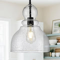 10" Seeded Glass Pendant Lights Kitchen Island Black Pendant Ceiling Light with Hand-Blown Clear Glass Over Dining Table Kitchen Sink Entryway Hallway, E26