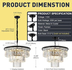 12 Lights 23.64" Black Modern Crystal Chandelier Crystal Pendant Ceiling Light Fixture 3-Tier Hanging Lighting for Dinning Room Bedroom Living Room Foyer