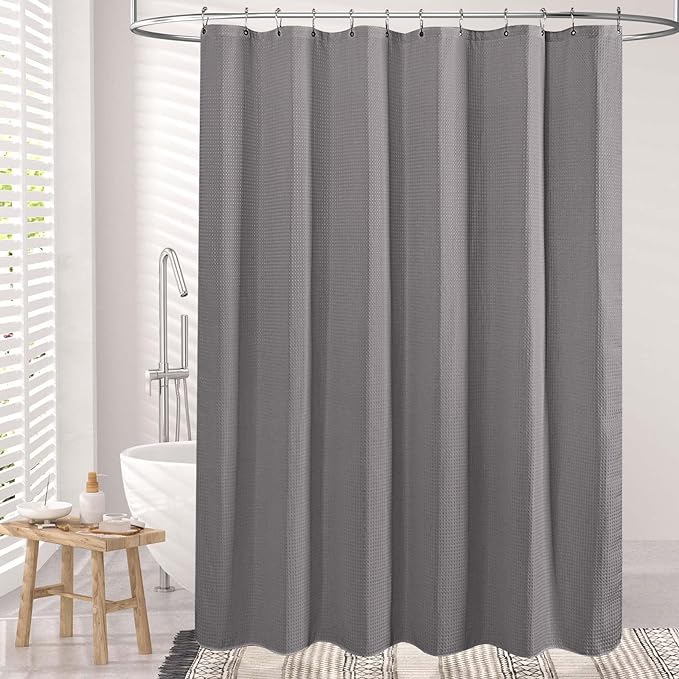 AmazerBath Grey Shower Curtain, Waffle Shower Curtain Gray, Premium Fabric with Waffle Weave, Heavy Duty 240GSM, Hotel Quality Bathroom Shower Curtains, 72 x 72 Inches